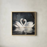 Swan Lake No Flowers by Danhui Nai. Shown in a natural wood glass frame for a timeless modern aesthetic. Available as an archival giclee rolled canvas, fine art paper, or poster print. SKU 97125a.