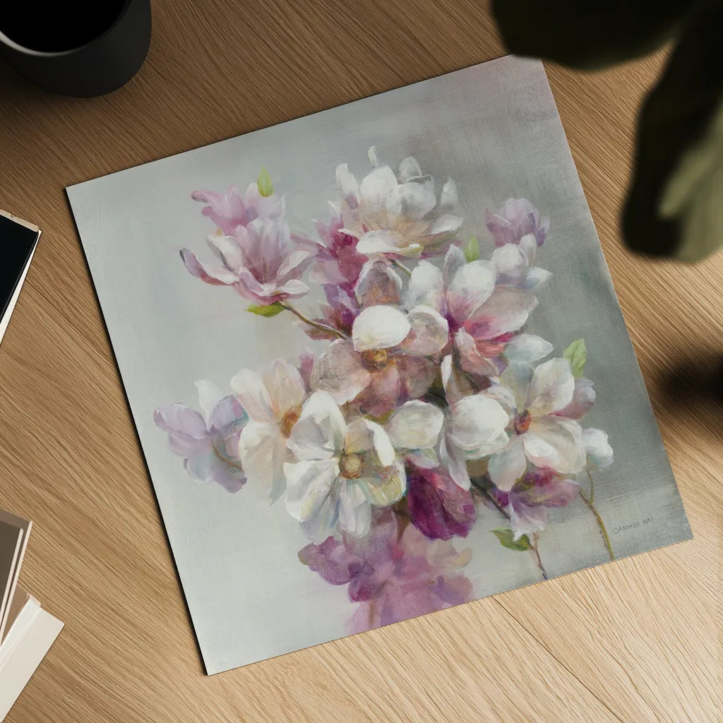Sweet Magnolia by Danhui Nai. Shown as a detailed flat fine art print, highlighting archival giclee quality. Available as an archival giclee rolled canvas, fine art paper, or poster print. SKU 43026a.