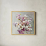 Sweet Magnolia by Danhui Nai. Shown in a natural wood glass frame for a timeless modern aesthetic. Available as an archival giclee rolled canvas, fine art paper, or poster print. SKU 43026a.