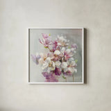 Sweet Magnolia by Danhui Nai. Shown in a crisp white glass frame for a clean and minimalist style. Available as an archival giclee rolled canvas, fine art paper, or poster print. SKU 43026a.