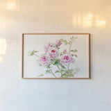 Sweet Roses on White Green by Danhui Nai. shown as a paper print in a natural frame. Available as a archival giclee rolled canvas, fine art paper, or poster print. SKU 35346i.
