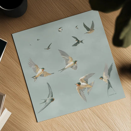 Swifts by Danhui Nai. Shown as a detailed flat fine art print, highlighting archival giclee quality. Available as an archival giclee rolled canvas, fine art paper, or poster print. SKU 84101a.