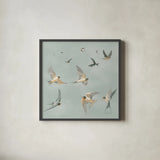 Swifts by Danhui Nai. Shown in a sleek black glass frame for a contemporary gallery look. Available as an archival giclee rolled canvas, fine art paper, or poster print. SKU 84101a.