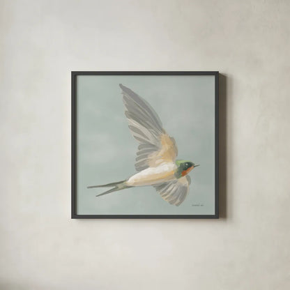 Swifts III by Danhui Nai. Shown in a sleek black glass frame for a contemporary gallery look. Available as an archival giclee rolled canvas, fine art paper, or poster print. SKU 84801a.