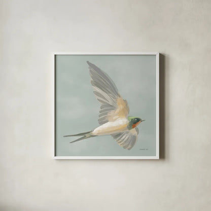 Swifts III by Danhui Nai. Shown in a crisp white glass frame for a clean and minimalist style. Available as an archival giclee rolled canvas, fine art paper, or poster print. SKU 84801a.