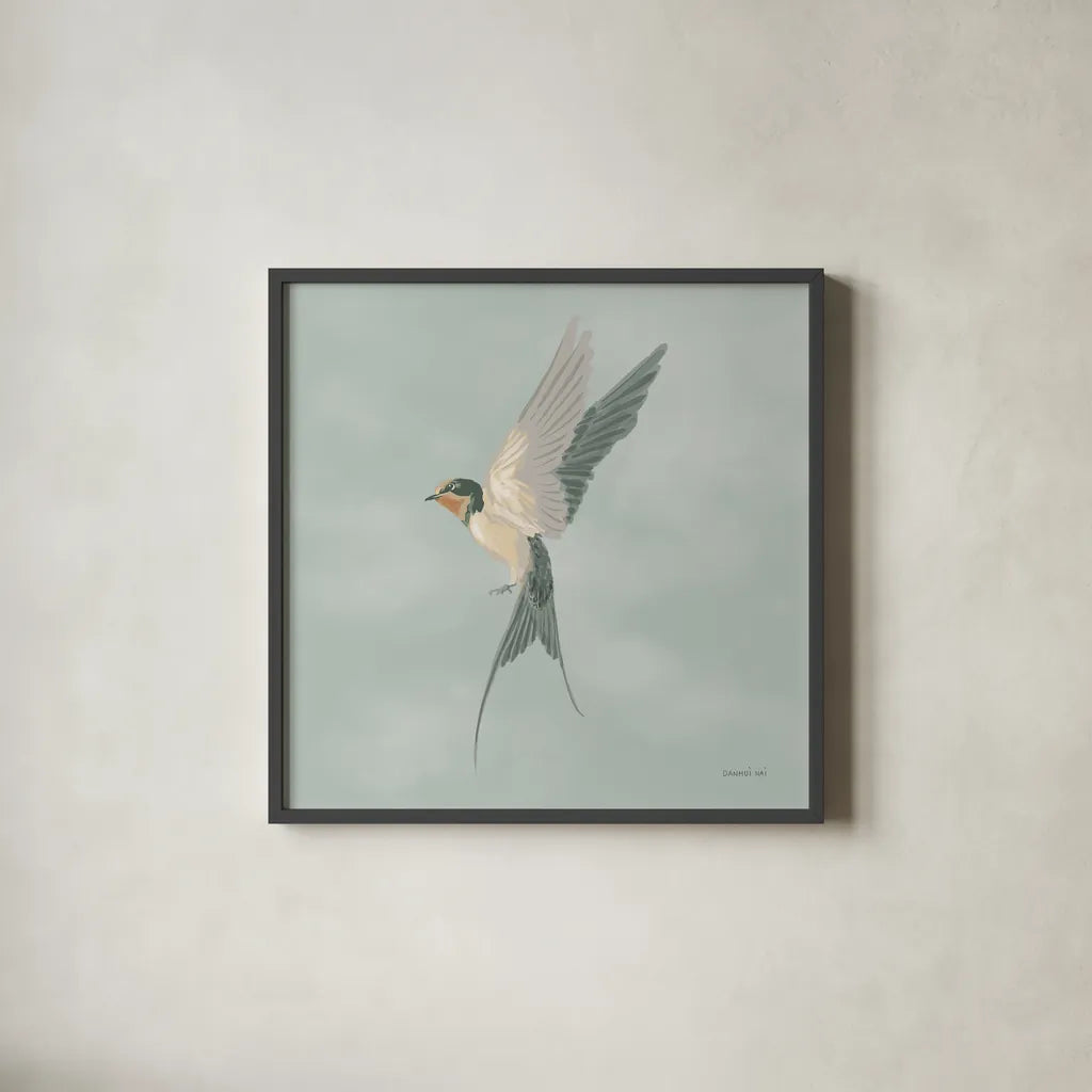 Swifts VI by Danhui Nai. Shown in a sleek black glass frame for a contemporary gallery look. Available as an archival giclee rolled canvas, fine art paper, or poster print. SKU 84804a.