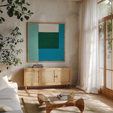 Tapestry by Danhui Nai. Shown in a natural wood frame in a cozy modern living room. Available as an archival giclee rolled canvas, fine art paper, or poster print. SKU 85838a.