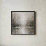 Taupe Horizon by Danhui Nai. Shown in a sleek black glass frame for a contemporary gallery look. Available as an archival giclee rolled canvas, fine art paper, or poster print. SKU 102368a.