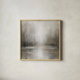 Taupe Horizon by Danhui Nai. Shown in a natural wood glass frame for a timeless modern aesthetic. Available as an archival giclee rolled canvas, fine art paper, or poster print. SKU 102368a.