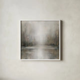 Taupe Horizon by Danhui Nai. Shown in a crisp white glass frame for a clean and minimalist style. Available as an archival giclee rolled canvas, fine art paper, or poster print. SKU 102368a.