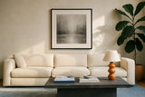 Taupe Horizon by Danhui Nai. Displayed in a glass frame with matte in a clean modern living room. Available as an archival giclee rolled canvas, fine art paper, or poster print. SKU 102368a.