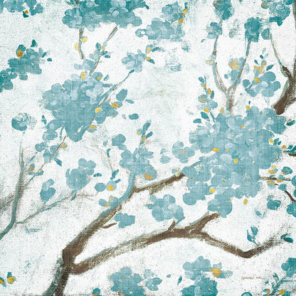 Teal Cherry Blossoms I on Cream Aged no Bird by Danhui Nai. SKU 31634a. Archival Giclee Fine art print for wall decor.