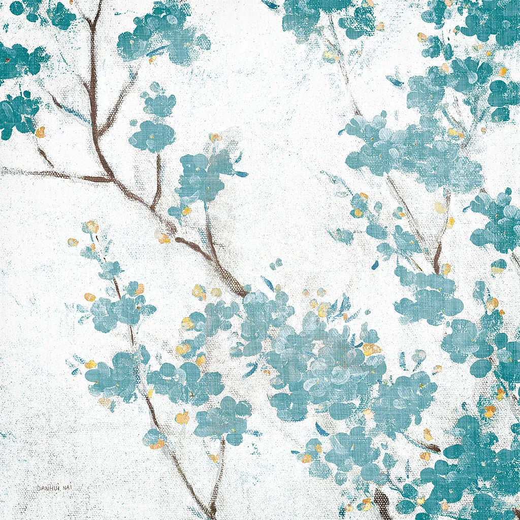 Teal Cherry Blossoms II on Cream Aged no Bird by Danhui Nai. SKU 31635a. Archival Giclee Fine art print for wall decor.