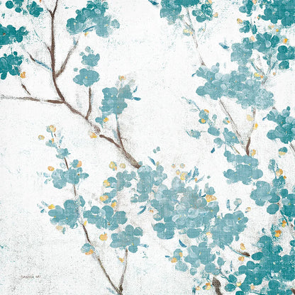 Teal Cherry Blossoms II on Cream Aged no Bird by Danhui Nai. SKU 31635a. Archival Giclee Fine art print for wall decor.