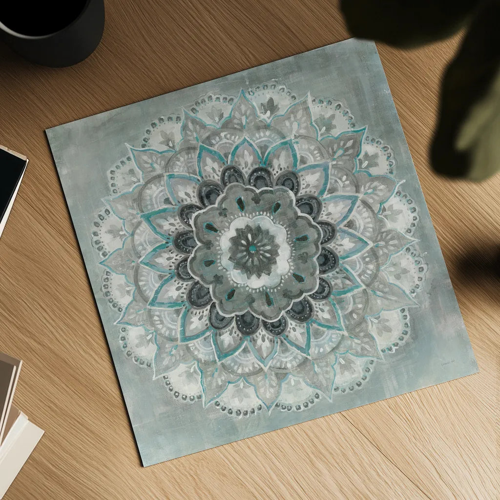 Teal Sunburst by Danhui Nai. Shown as a detailed flat fine art print, highlighting archival giclee quality. Available as an archival giclee rolled canvas, fine art paper, or poster print. SKU 43910a.