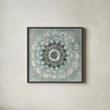 Teal Sunburst by Danhui Nai. Shown in a sleek black glass frame for a contemporary gallery look. Available as an archival giclee rolled canvas, fine art paper, or poster print. SKU 43910a.