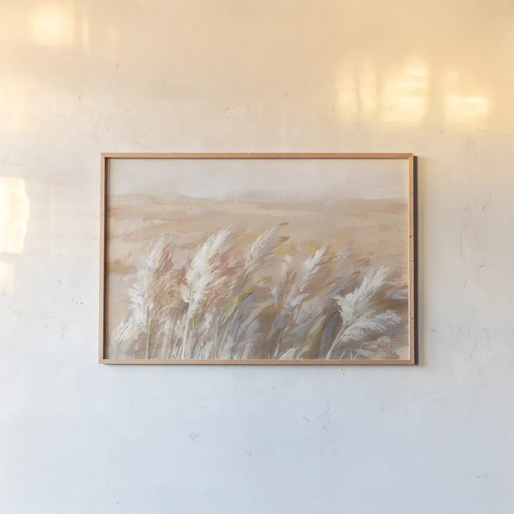 Terracotta Prairie Grasses by Danhui Nai. shown as a paper print in a natural frame. Available as a archival giclee rolled canvas, fine art paper, or poster print. SKU 72038i.