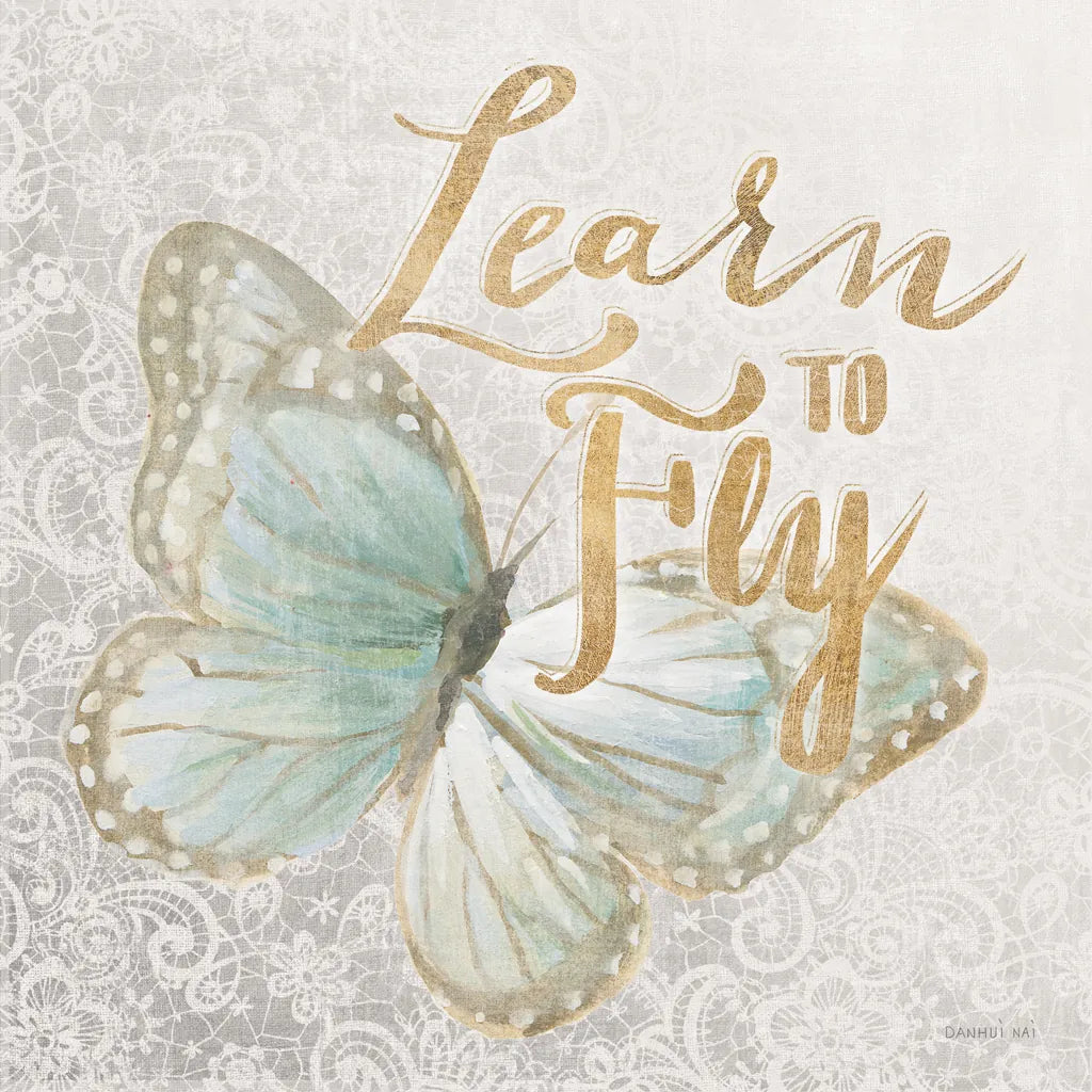 Textile Floral Butterfly I by Danhui Nai. SKU 25975a. Archival Giclee Fine art print for wall decor.