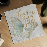 Textile Floral Butterfly I by Danhui Nai. Shown as a detailed flat fine art print, highlighting archival giclee quality. Available as an archival giclee rolled canvas, fine art paper, or poster print. SKU 25975a.