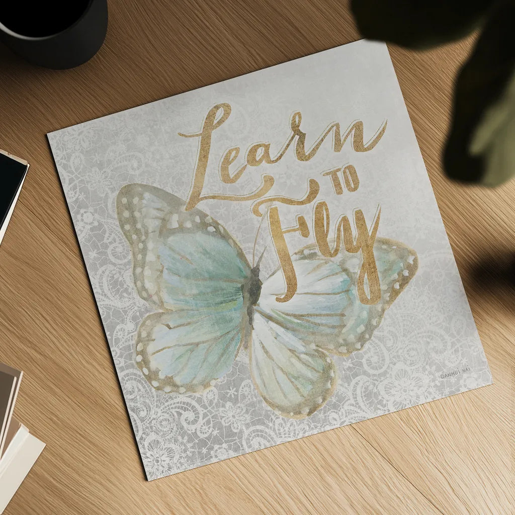 Textile Floral Butterfly I by Danhui Nai. Shown as a detailed flat fine art print, highlighting archival giclee quality. Available as an archival giclee rolled canvas, fine art paper, or poster print. SKU 25975a.