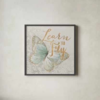 Textile Floral Butterfly I by Danhui Nai. Shown in a sleek black glass frame for a contemporary gallery look. Available as an archival giclee rolled canvas, fine art paper, or poster print. SKU 25975a.