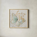 Textile Floral Butterfly I by Danhui Nai. Shown in a natural wood glass frame for a timeless modern aesthetic. Available as an archival giclee rolled canvas, fine art paper, or poster print. SKU 25975a.