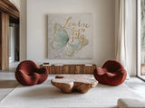 Textile Floral Butterfly I by Danhui Nai. Shown as extra-large giant wall art in a modern living room. Available as an archival giclee rolled canvas, fine art paper, or poster print. SKU 25975a.