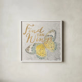 Textile Floral Butterfly II by Danhui Nai. Shown in a crisp white glass frame for a clean and minimalist style. Available as an archival giclee rolled canvas, fine art paper, or poster print. SKU 25976a.