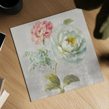 Textile Floral Square I No Lace by Danhui Nai. Shown as a detailed flat fine art print, highlighting archival giclee quality. Available as an archival giclee rolled canvas, fine art paper, or poster print. SKU 16978a.