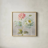 Textile Floral Square I No Lace by Danhui Nai. Shown in a natural wood glass frame for a timeless modern aesthetic. Available as an archival giclee rolled canvas, fine art paper, or poster print. SKU 16978a.