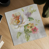 Textile Floral Square II - No Lace by Danhui Nai. Shown as a detailed flat fine art print, highlighting archival giclee quality. Available as an archival giclee rolled canvas, fine art paper, or poster print. SKU 16979a.