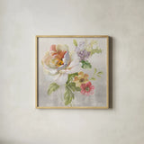 Textile Floral Square II - No Lace by Danhui Nai. Shown in a natural wood glass frame for a timeless modern aesthetic. Available as an archival giclee rolled canvas, fine art paper, or poster print. SKU 16979a.