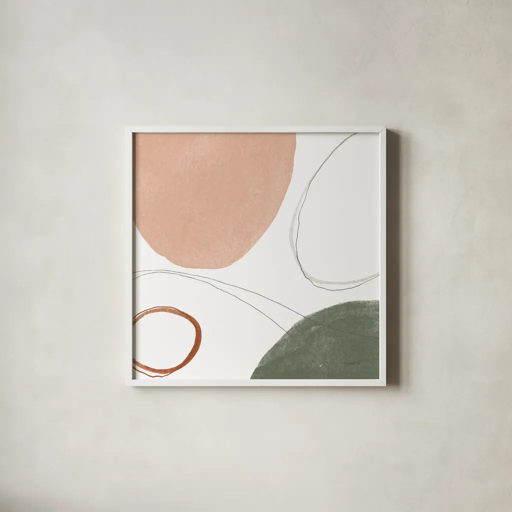 Threads of Motion I Warm Crop by Danhui Nai. Shown in a crisp white glass frame for a clean and minimalist style. Available as an archival giclee rolled canvas, fine art paper, or poster print. SKU 68841a.