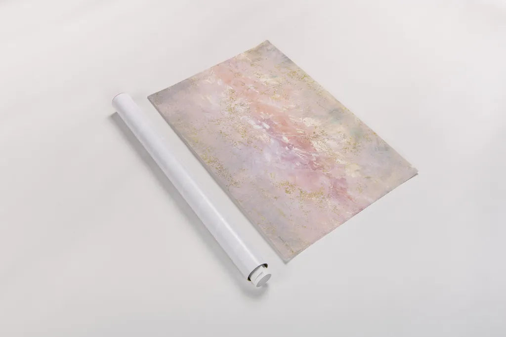 Through Fog Blush and Gold by Danhui Nai. shown as a rolled paper print. Available as archival giclee rolled canvas, fine art paper, or poster print. SKU 71365i.