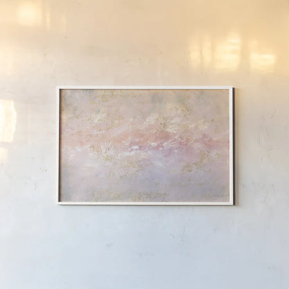 Through Fog Blush and Gold by Danhui Nai. shown as a paper print in a white frame. Available as a archival giclee rolled canvas, fine art paper, or poster print. SKU 71365i.