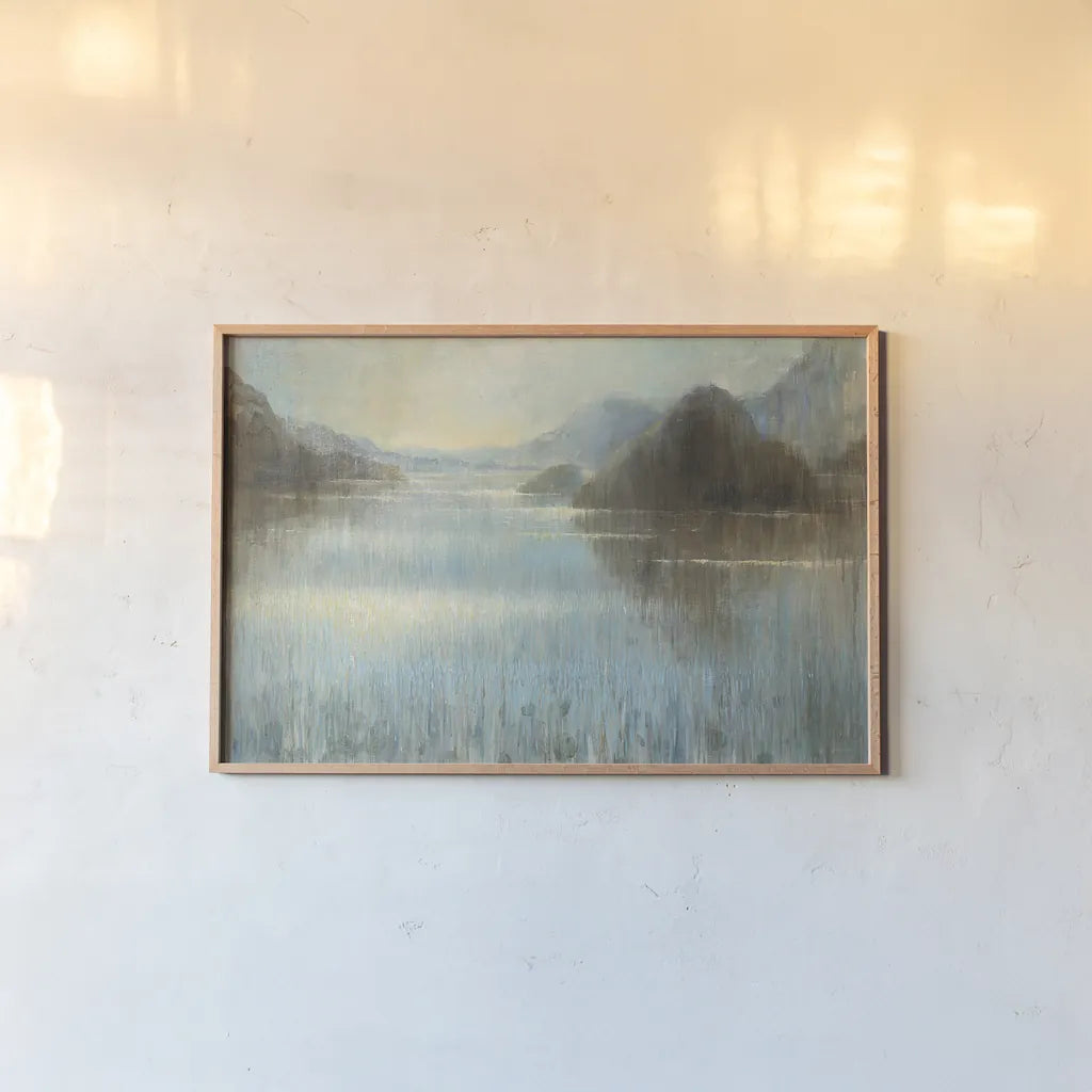 Through the Mist Crop by Danhui Nai. shown as a paper print in a natural frame. Available as a archival giclee rolled canvas, fine art paper, or poster print. SKU 28649i.