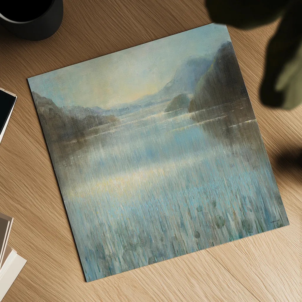 Through the Mist Square by Danhui Nai. Shown as a detailed flat fine art print, highlighting archival giclee quality. Available as an archival giclee rolled canvas, fine art paper, or poster print. SKU 28649a.