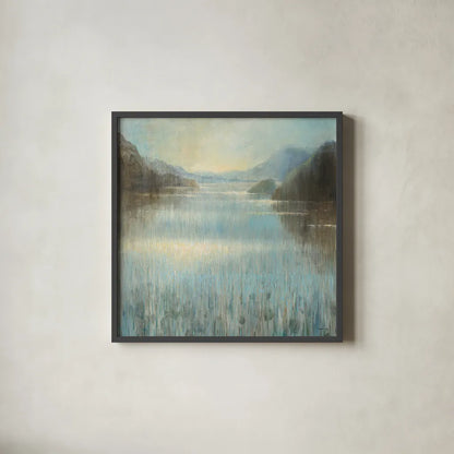 Through the Mist Square by Danhui Nai. Shown in a sleek black glass frame for a contemporary gallery look. Available as an archival giclee rolled canvas, fine art paper, or poster print. SKU 28649a.