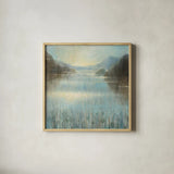 Through the Mist Square by Danhui Nai. Shown in a natural wood glass frame for a timeless modern aesthetic. Available as an archival giclee rolled canvas, fine art paper, or poster print. SKU 28649a.