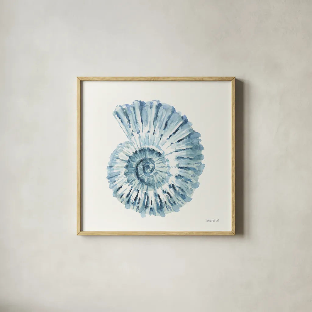 Tidepool Treasures I by Danhui Nai. Shown in a natural wood glass frame for a timeless modern aesthetic. Available as an archival giclee rolled canvas, fine art paper, or poster print. SKU 99254a.