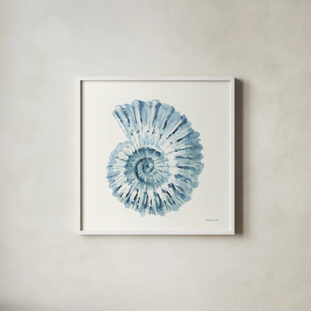 Tidepool Treasures I by Danhui Nai. Shown in a crisp white glass frame for a clean and minimalist style. Available as an archival giclee rolled canvas, fine art paper, or poster print. SKU 99254a.