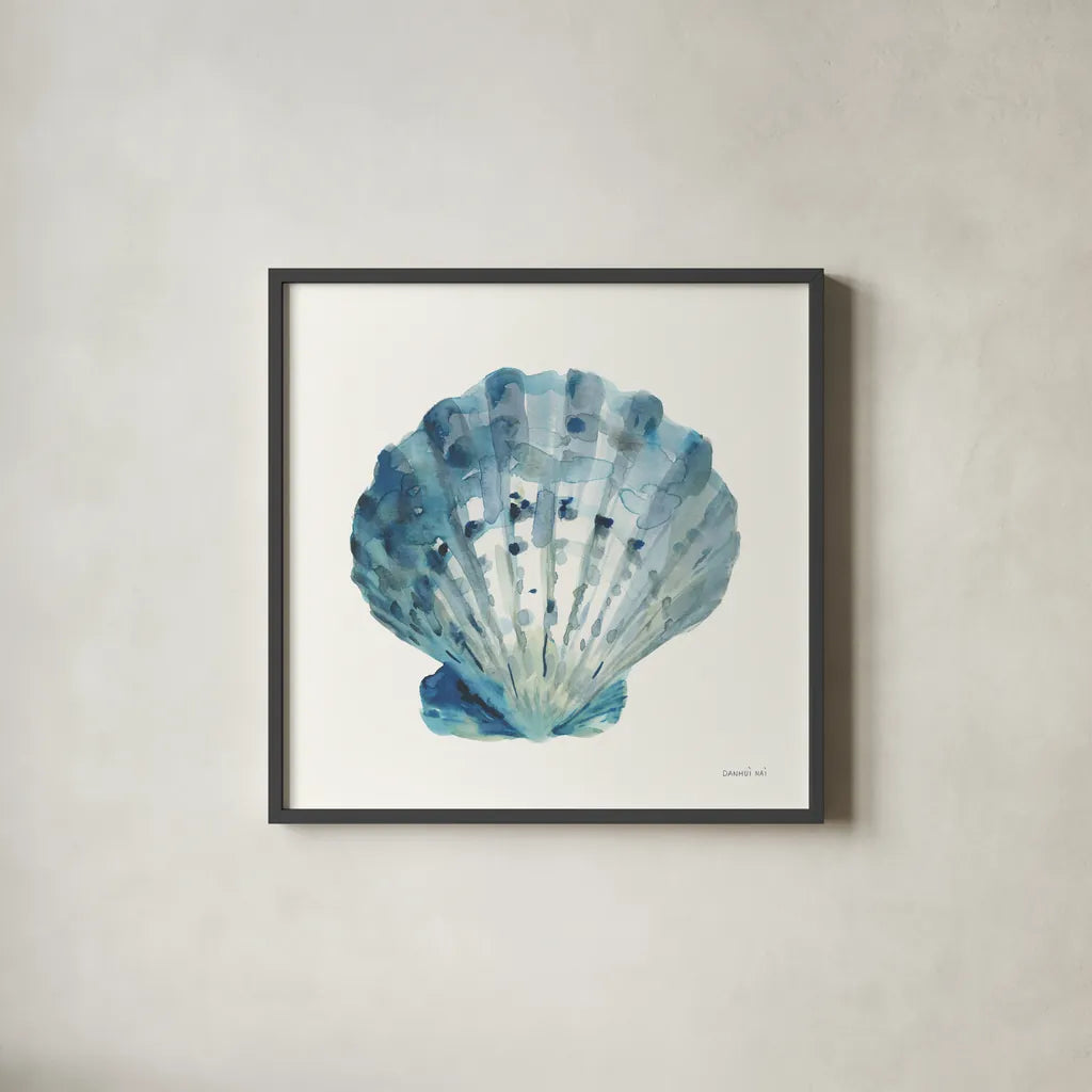 Tidepool Treasures II by Danhui Nai. Shown in a sleek black glass frame for a contemporary gallery look. Available as an archival giclee rolled canvas, fine art paper, or poster print. SKU 99255a.
