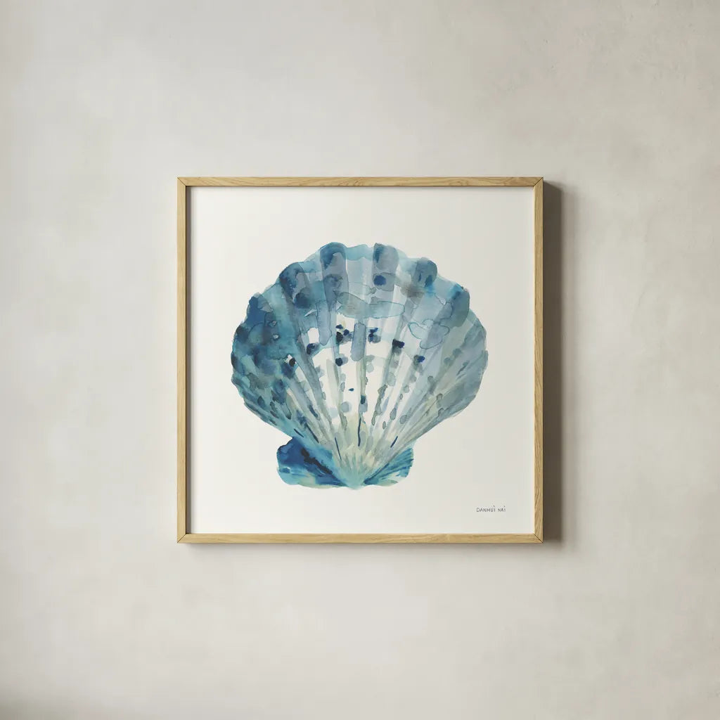 Tidepool Treasures II by Danhui Nai. Shown in a natural wood glass frame for a timeless modern aesthetic. Available as an archival giclee rolled canvas, fine art paper, or poster print. SKU 99255a.