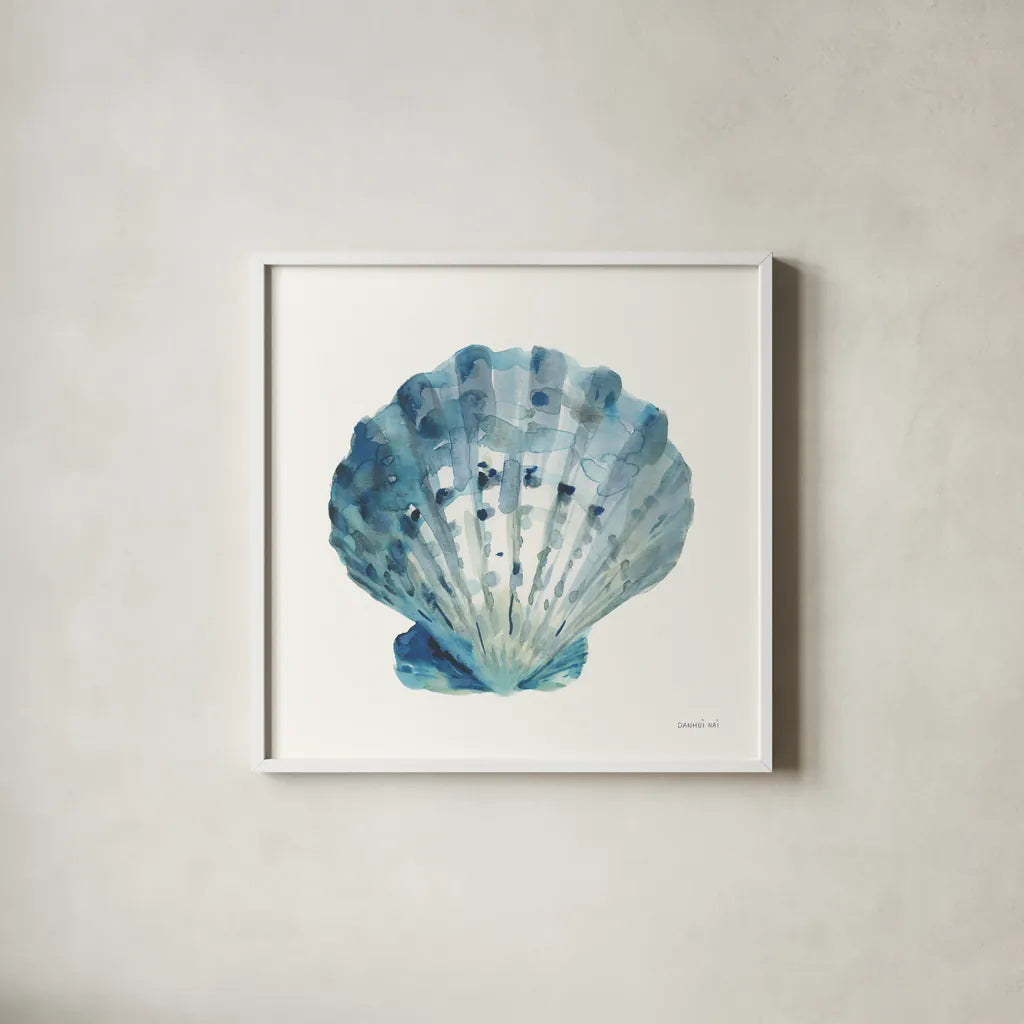 Tidepool Treasures II by Danhui Nai. Shown in a crisp white glass frame for a clean and minimalist style. Available as an archival giclee rolled canvas, fine art paper, or poster print. SKU 99255a.