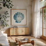 Tidepool Treasures II by Danhui Nai. Shown in a natural wood frame in a cozy modern living room. Available as an archival giclee rolled canvas, fine art paper, or poster print. SKU 99255a.