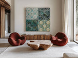 Tile Element 4 Up by Danhui Nai. Shown as extra-large giant wall art in a modern living room. Available as an archival giclee rolled canvas, fine art paper, or poster print. SKU 30801a.