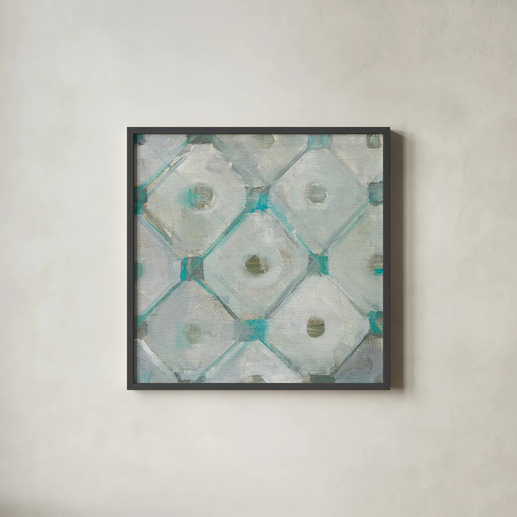 Tile Element I by Danhui Nai. Shown in a sleek black glass frame for a contemporary gallery look. Available as an archival giclee rolled canvas, fine art paper, or poster print. SKU 30140a.