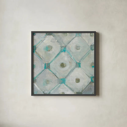 Tile Element I by Danhui Nai. Shown in a sleek black glass frame for a contemporary gallery look. Available as an archival giclee rolled canvas, fine art paper, or poster print. SKU 30140a.