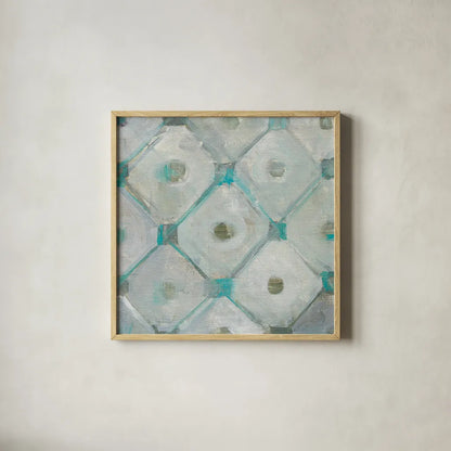 Tile Element I by Danhui Nai. Shown in a natural wood glass frame for a timeless modern aesthetic. Available as an archival giclee rolled canvas, fine art paper, or poster print. SKU 30140a.