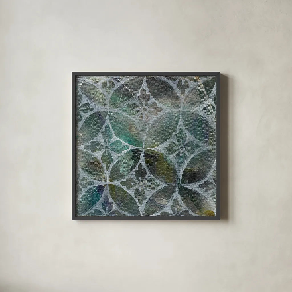 Tile Element II by Danhui Nai. Shown in a sleek black glass frame for a contemporary gallery look. Available as an archival giclee rolled canvas, fine art paper, or poster print. SKU 30141a.